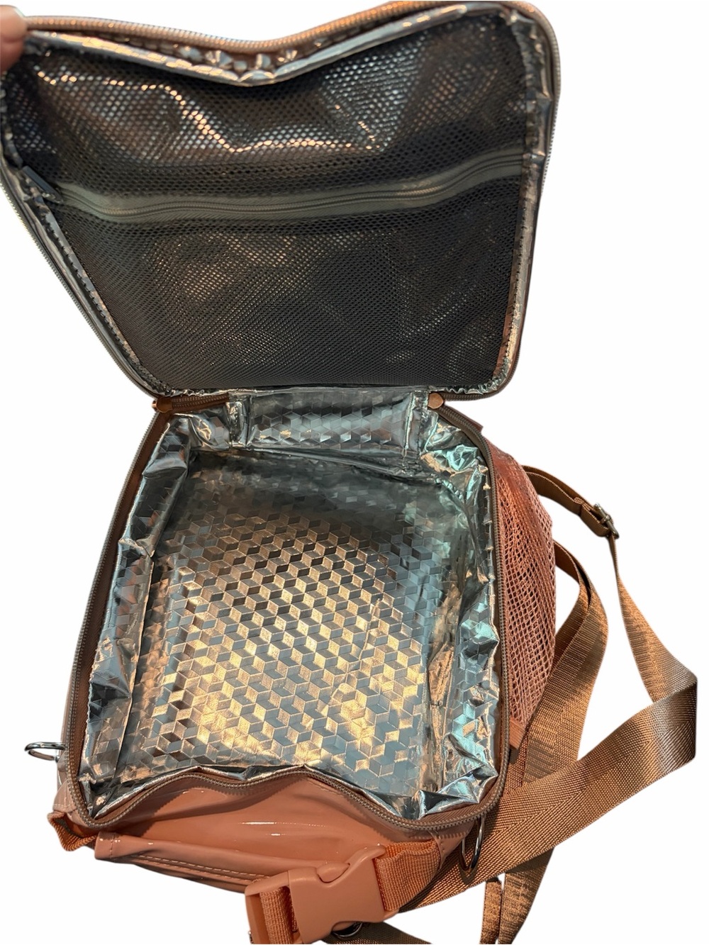Insulated Pink Lunch Bag with Crossbody Strap or Top Handle - Picture 3 of 4